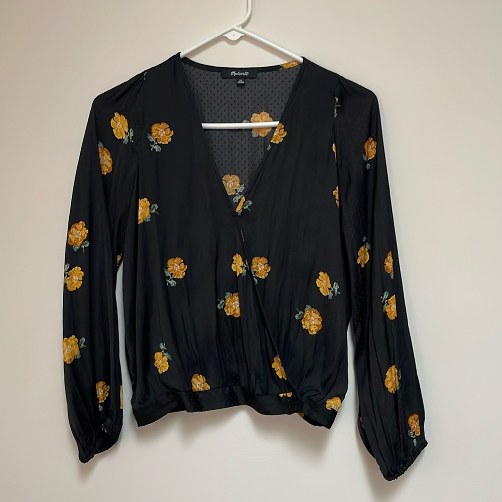 Madewell floral bubble sleeve wrap top size XS